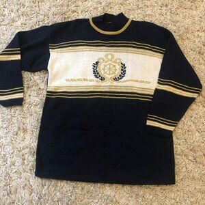 McNaughton Wear Nautical Sweater L Navy Gold Embroidered Design VTG